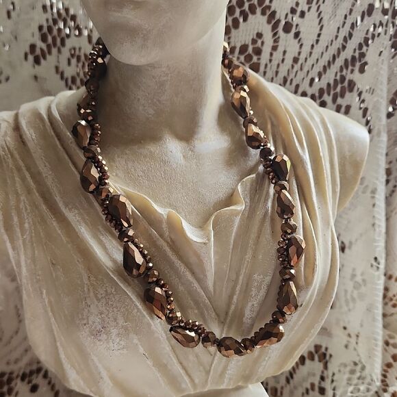 Vintage Copper Colored Faceted Tear Drop Beaded Necklace - Picture 1 of 6